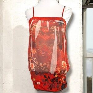 Y2k floral red sheer 90s tank top M whimsigoth grunge fairy